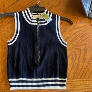 Black and White Sleeveless Half-Zip Knit